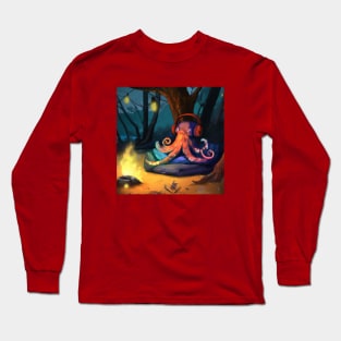 Octopus Chilling to Music by a Campfire Long Sleeve T-Shirt